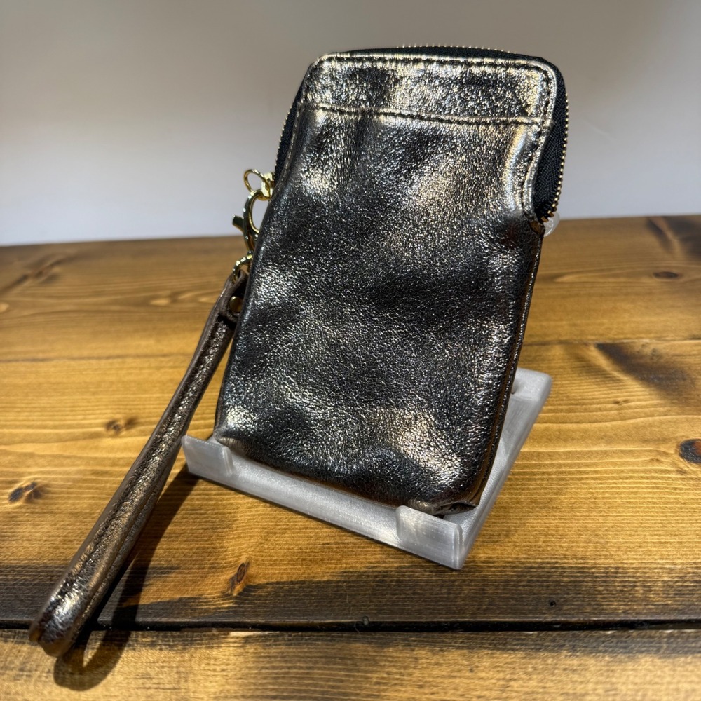 Fossil Metallic Black Zip Around Wallet Wristlet Shimmer Leather - Picture 2 of 7